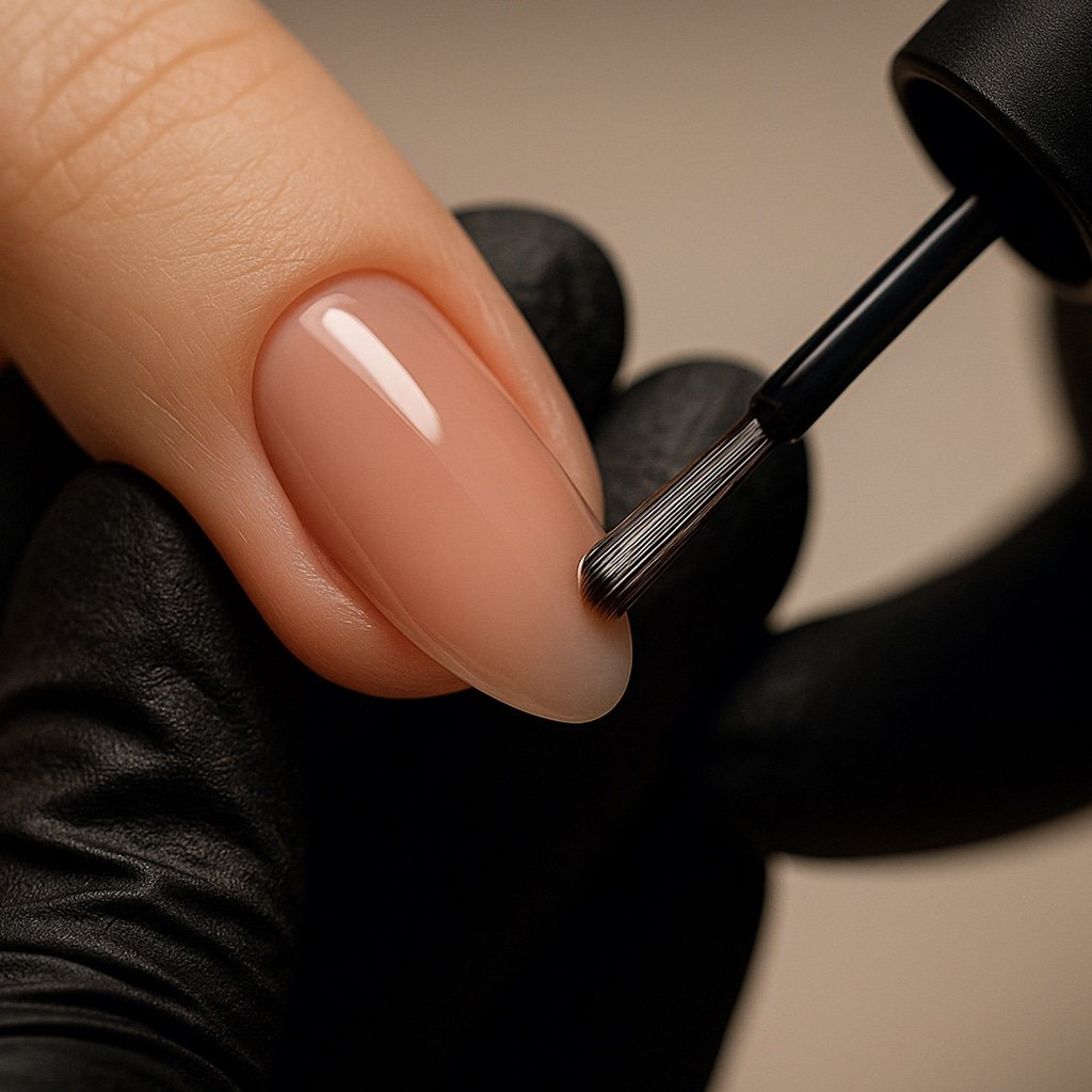 Application of gel polish close to cuticle during Russian manicure