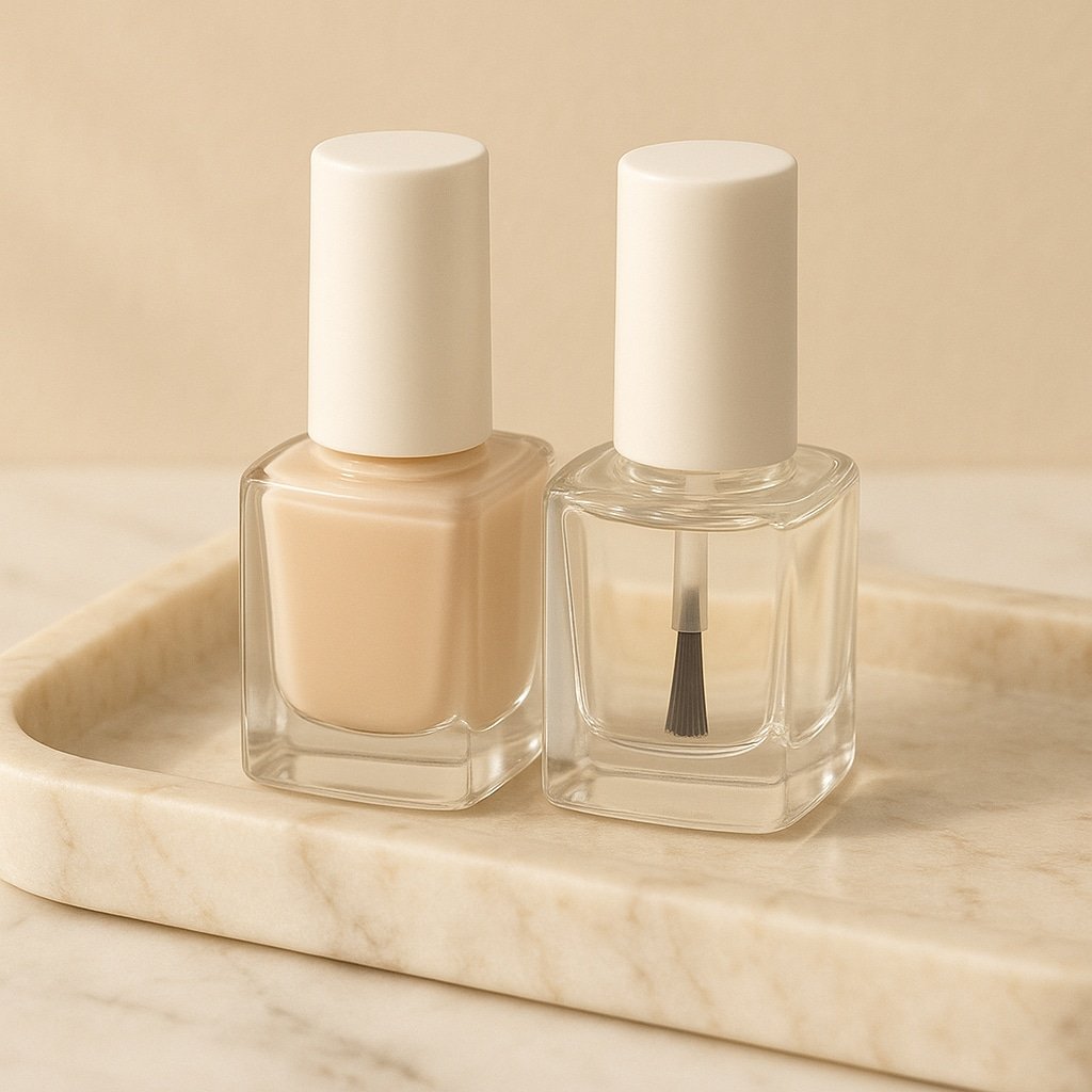 Clean beauty nail polish and base coat arrangement